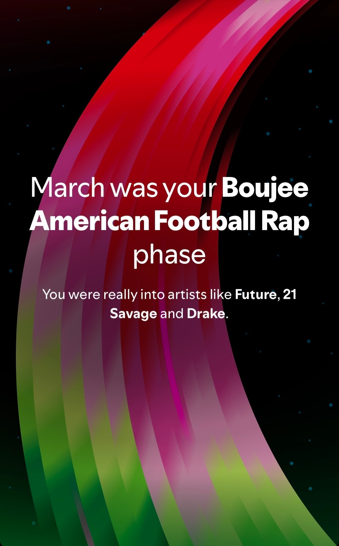 a screenshot from spotify that says 'march was your boujee american football rap phase'