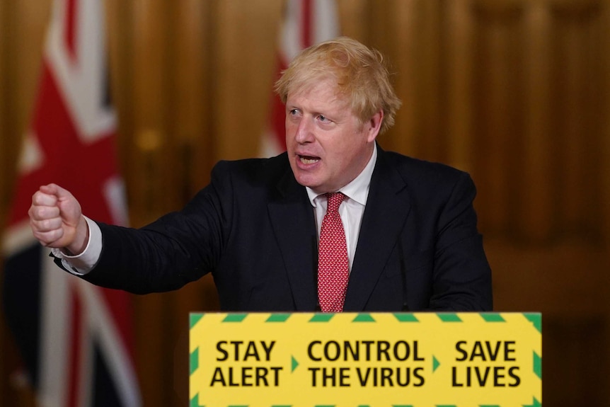 Britain's Prime Minister Boris Johnson speaks during a media briefing on coronavirus.
