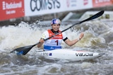 Jess Fox rides a kayak during the World Cup in Prague