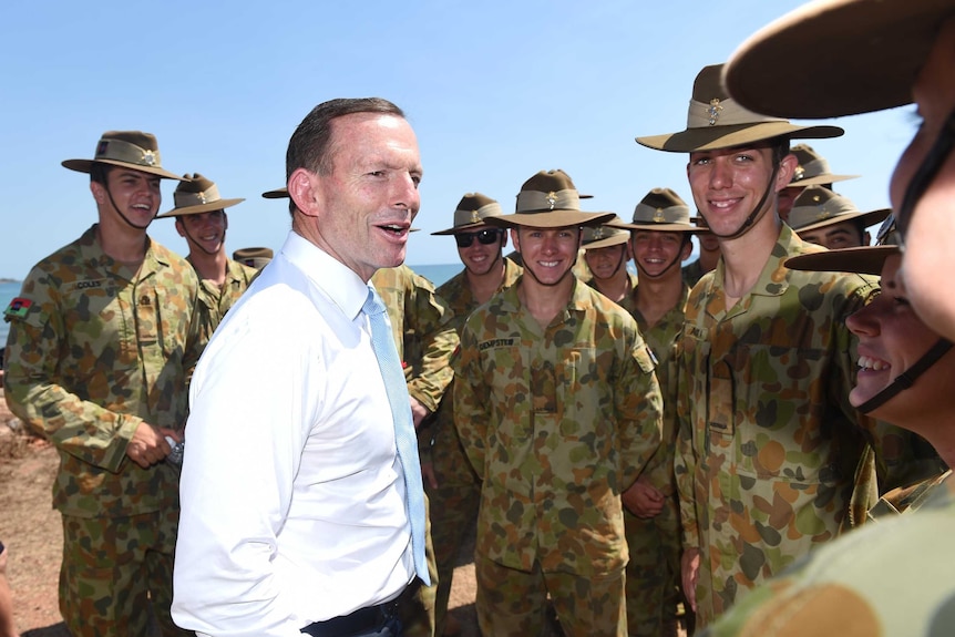 Tony Abbott speaks to military personnel in the Northern Territory.