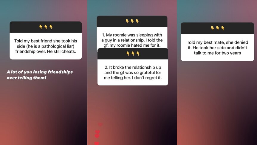 some instagram question box responses of hook up listeners thoughts on the cheating topic