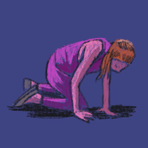 An illustration shows a woman crouched on the floor.