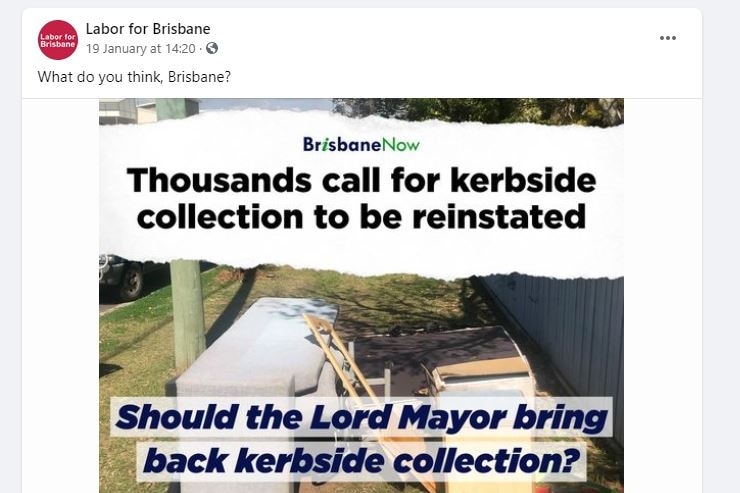 A screenshot of Labor social media sharing the BrisbaneNow story