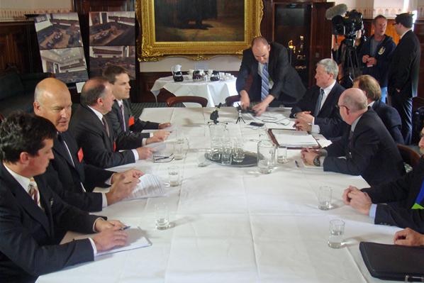 The signatories of the Tasmanian Forest Statement of Principles gathered in Parliament House. (ABC Local Radio)