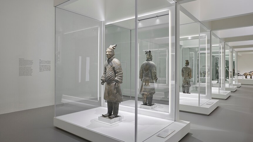 Colour photograph of the Terracotta Warriors Guardians of Immortality exhibition at National Gallery of Victoria.