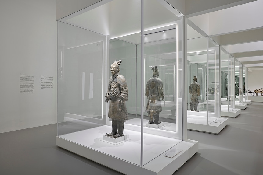 Colour photograph of the Terracotta Warriors Guardians of Immortality exhibition at National Gallery of Victoria.
