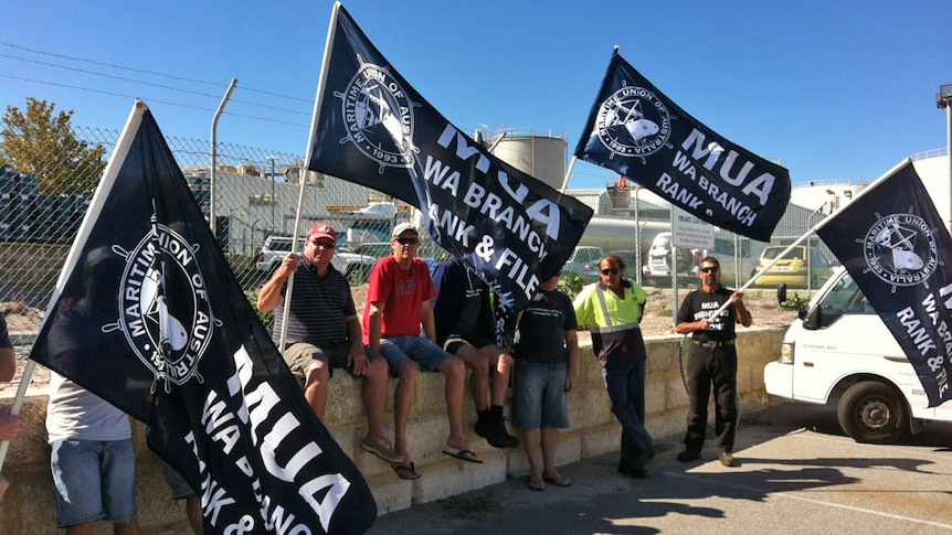 Picketers at Fremantle port