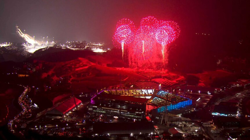 Fireworks are seen over Pyeongchang Olympic Stadium