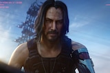 A scene from a video game depicting Keanu Reeves