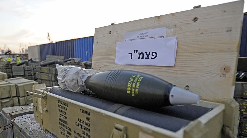 Israel says the hundreds of tonnes of arms were intended for Hezbollah in Lebanon.
