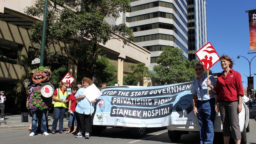 The protest closed parts of St Georges Terrace in Perth