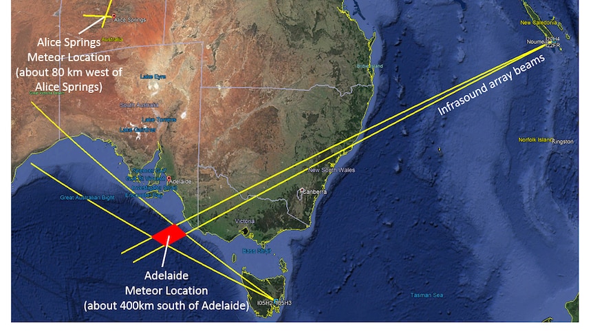 A map of Australia with yellow lines leading to a location off the shore of South Australia