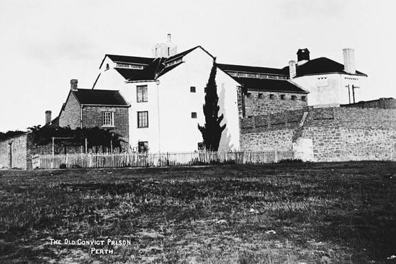 Black and white photo of historic building.