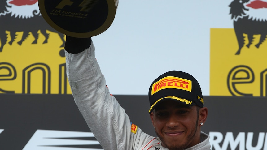 Hamilton on the podium  in Hungary