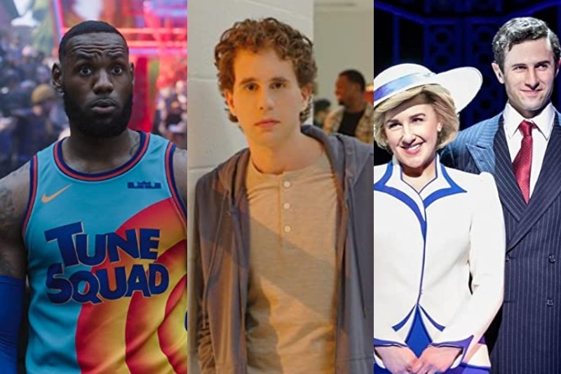 A composite image of movie stills from Space Jam, Dear Evan Hansen and Diana the musical