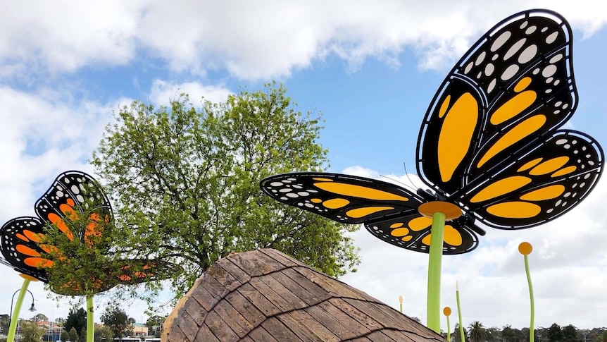 Butterflies installed at the Eaglehawk Playspace in Bendigo.