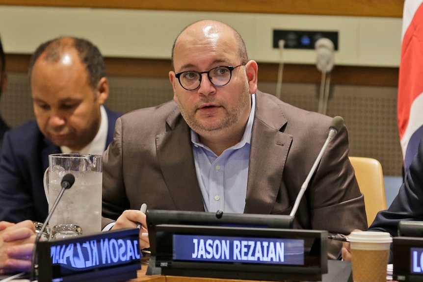 Washington Post journalist Jason Rezaian participates in a panel discussion on media freedom at United Nations headquarters.