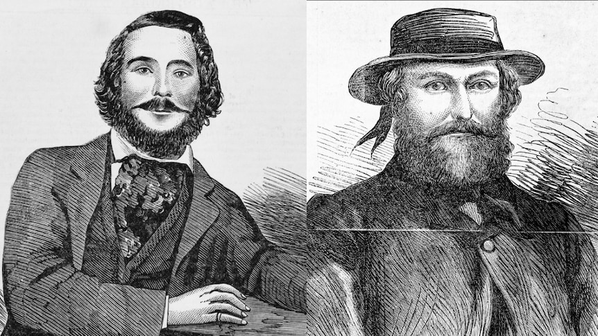 Paintings of infamous bushrangers Frank Gardiner (left) and Ben Hall (right).