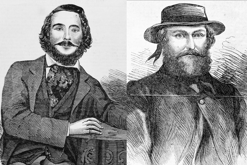 Paintings of infamous bushrangers Frank Gardiner (left) and Ben Hall (right).