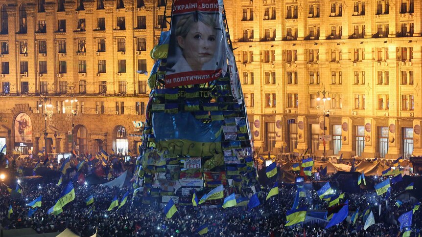 Pro-EU protesters gather in Independence Square in Kiev
