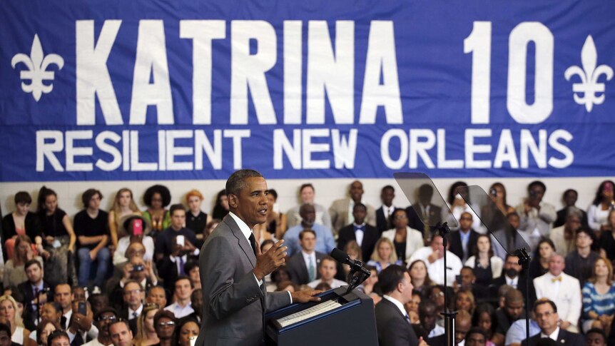 Obama gives a speech on the 10th anniversary of Hurricane Katrina