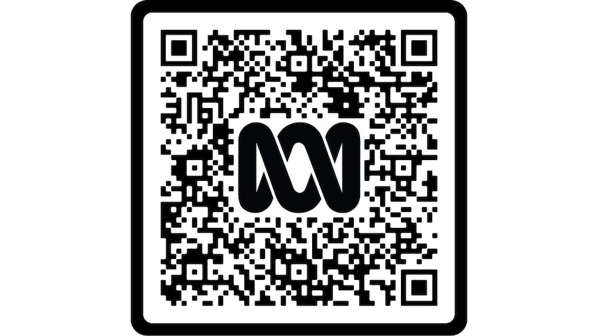 A black and white QR code with ABC logo in middle.