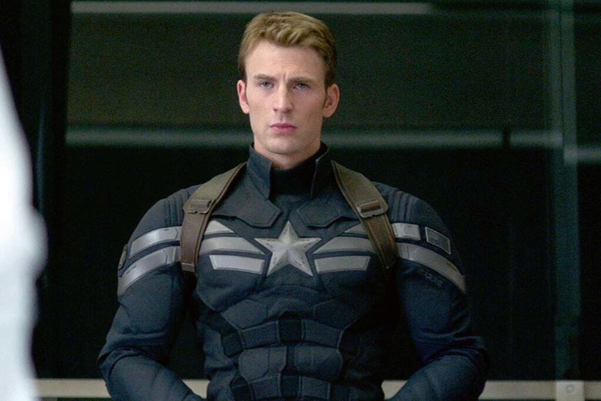 A shot of Captain America from a movie.