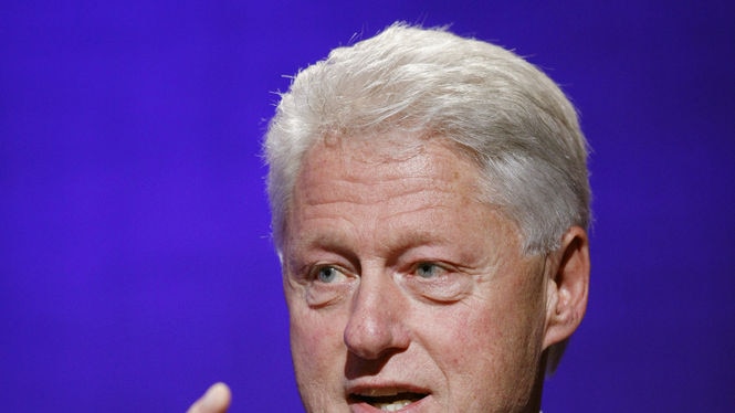 Good generic of Bill Clinton speaking at podium, finger raised
