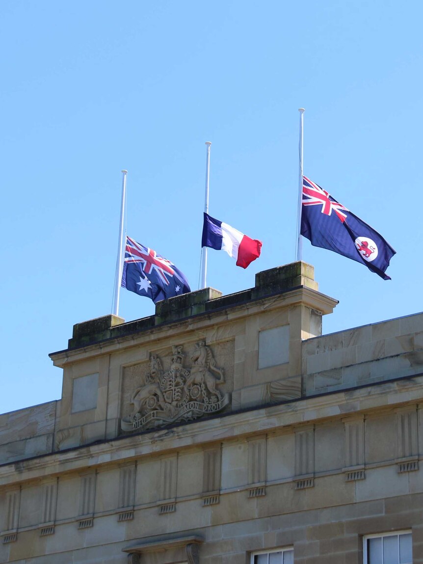 French flag at half mast at Tasmanian  Parliament