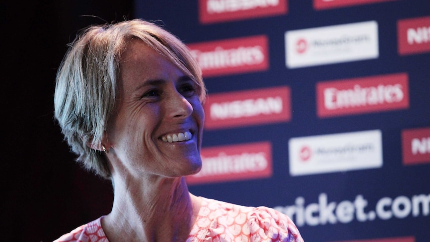 Belinda Clark is seen during the announcement of the 2020 World Twenty20 tournament at the Melbourne Cricket Ground.