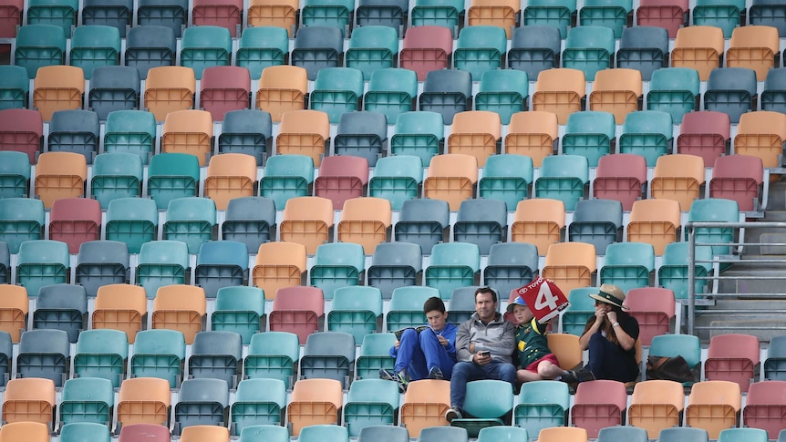 Small turn out ... Spectators celebrate a four during day one of the first Test between Australia and West Indies