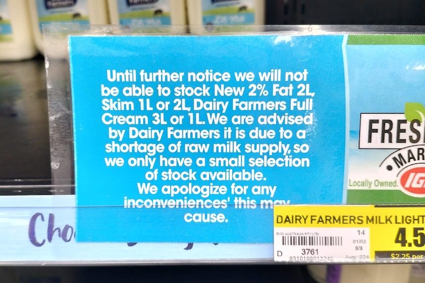 note to customers explaining why milk stocks are low