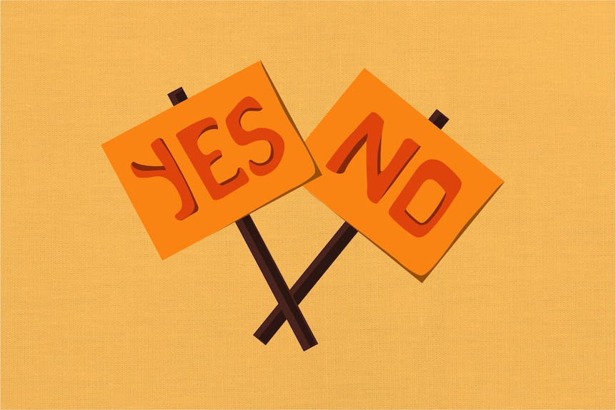 An illustration of two sign posts that says Yes and No on each