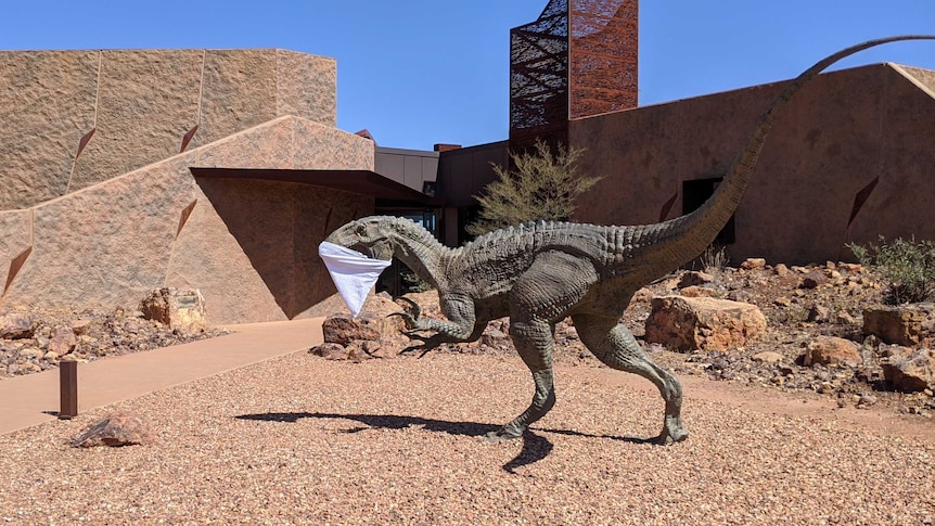 The normally busy Winton Age of Dinosaurs museum gift shop sits deserted amid the coronavirus tourism slump