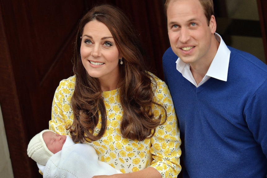 Duchess and Duke of Cambridge with new baby daughter outside hospital