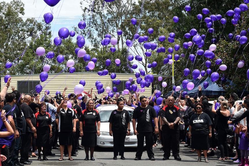 Hundreds of balloons were released as a hearse drove Tiahleigh's coffin to a private cremation