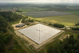 An aerial photo of a thermal solar heating plant built at Dronninglund, Denmark.