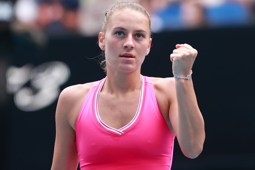 Marta Kostyuk pumps her left fist during 2024 Australian Open.