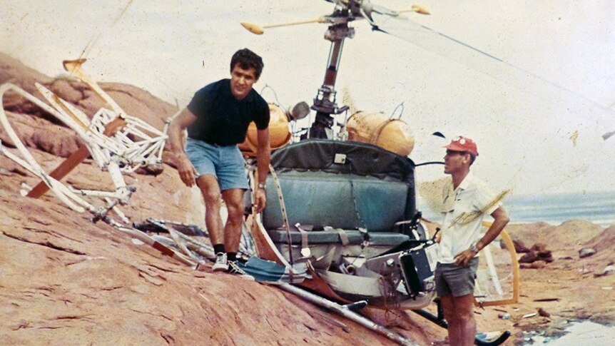 Boris Janjic, Cinematographer and Phil Latz, Helicopter pilot survive crash on top of Uluru in 1968.