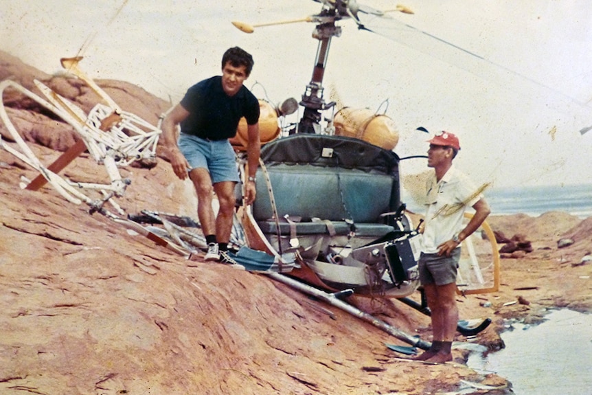 Boris Janjic, Cinematographer and Phil Latz, Helicopter pilot survive crash on top of Uluru in 1968.
