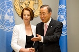 Julia Gillard meets with Ban Ki-moon at the United Nations in New York City.