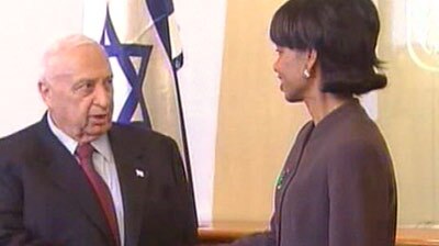 US Secretary of State Condoleezza Rice With Ariel Sharon