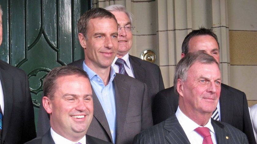 The Premier, David Bartlett, and the Greens leader, Nick McKim after the two were sworn in to the power sharing cabinet in April