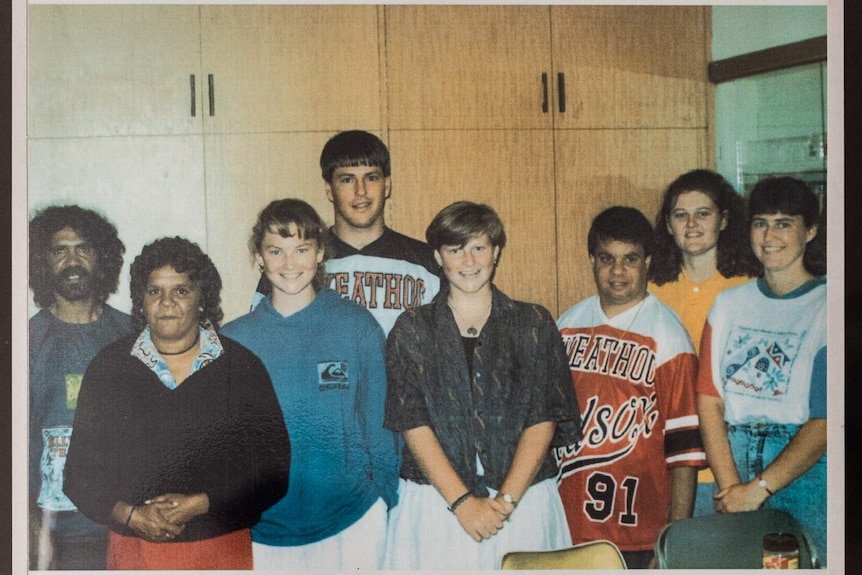 An old photograph of the "stable eight" children.