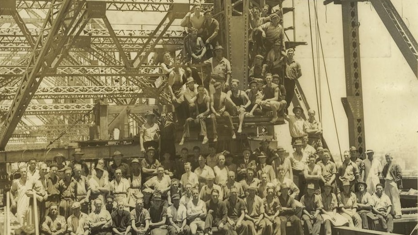 Story Bridge crew on the last day of construction circa 1939