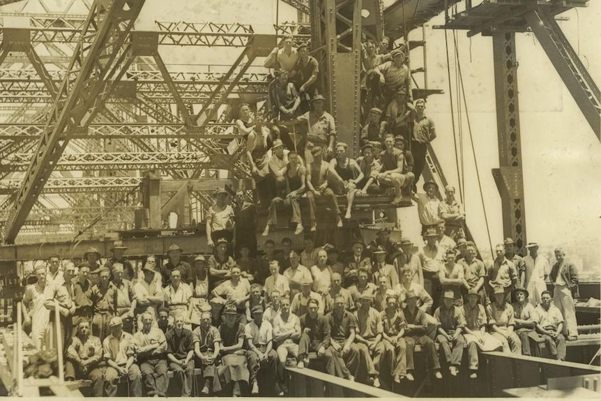 Story Bridge crew on the last day of construction circa 1939