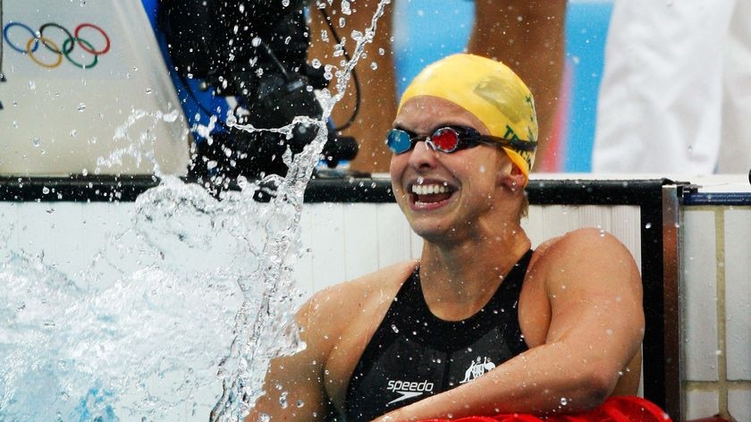 Libby Trickett celebrates winning the Women's 100m butterfly final