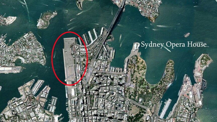 Google Map showing location of the Barangaroo site in Sydney of James Packer's casino-hotel proposal.