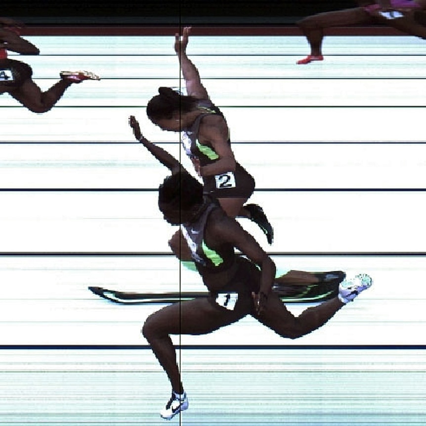 Allyson Felix and Jeneba Tarmoh (bottom) will have to race again for the last 100m spot in London.