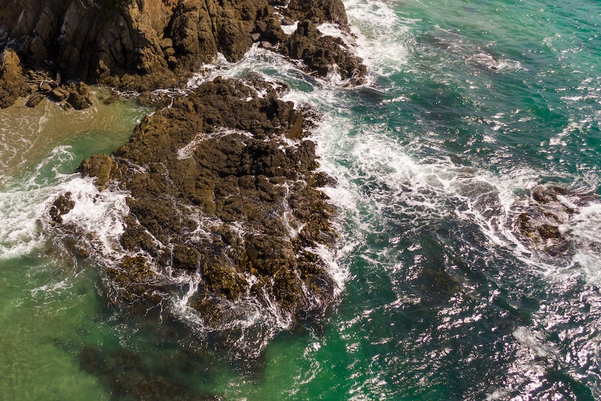 Drone aerial shot of coastline at Bruny Island.